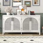 Modern Farmhouse Style Sideboard with Four Artificial Rattan Decorated Doors