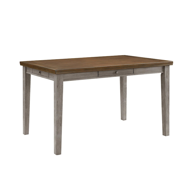 Trea 36 Inch Counter Height Table, 6 Seater, 4 Drawers, Cherry Brown, Gray