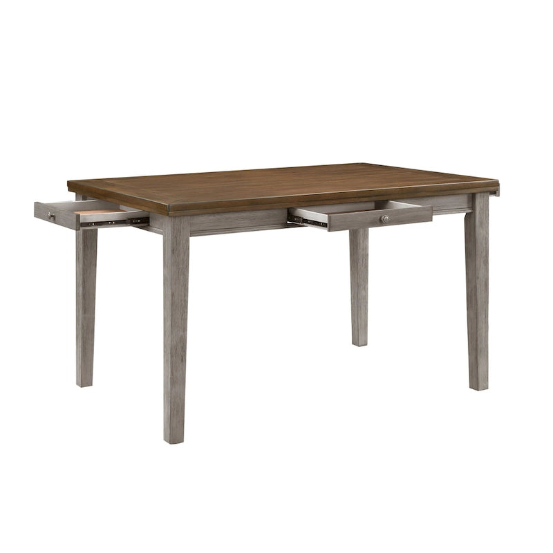 Trea 36 Inch Counter Height Table, 6 Seater, 4 Drawers, Cherry Brown, Gray