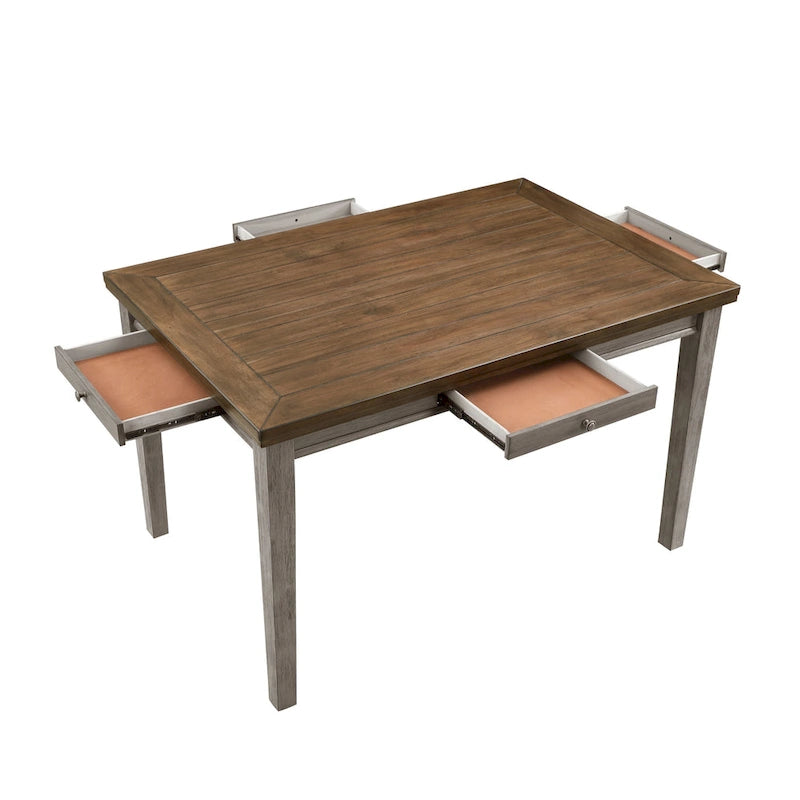 Trea 36 Inch Counter Height Table, 6 Seater, 4 Drawers, Cherry Brown, Gray