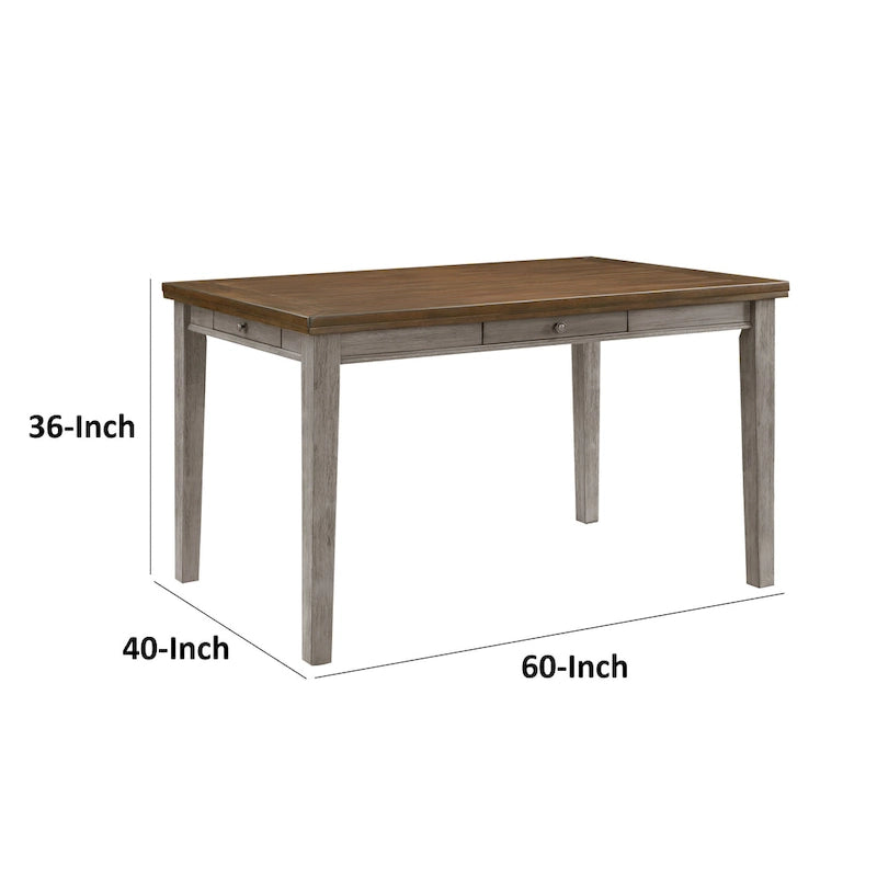 Trea 36 Inch Counter Height Table, 6 Seater, 4 Drawers, Cherry Brown, Gray