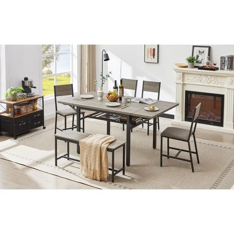 Vintage Industrial Folding Dining Table, Drop Leaf Extendable Rectangular Wood Table for Kitchen, Living Room, Dining Room
