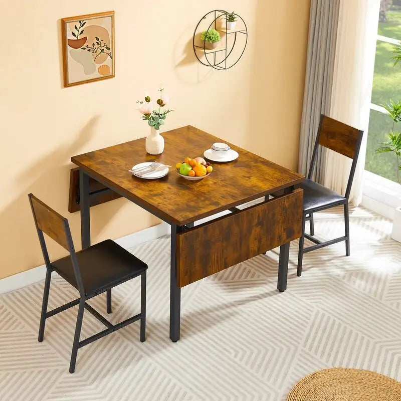 Vintage Industrial Folding Dining Table, Drop Leaf Extendable Rectangular Wood Table for Kitchen, Living Room, Dining Room