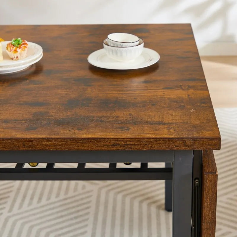 Vintage Industrial Folding Dining Table, Drop Leaf Extendable Rectangular Wood Table for Kitchen, Living Room, Dining Room