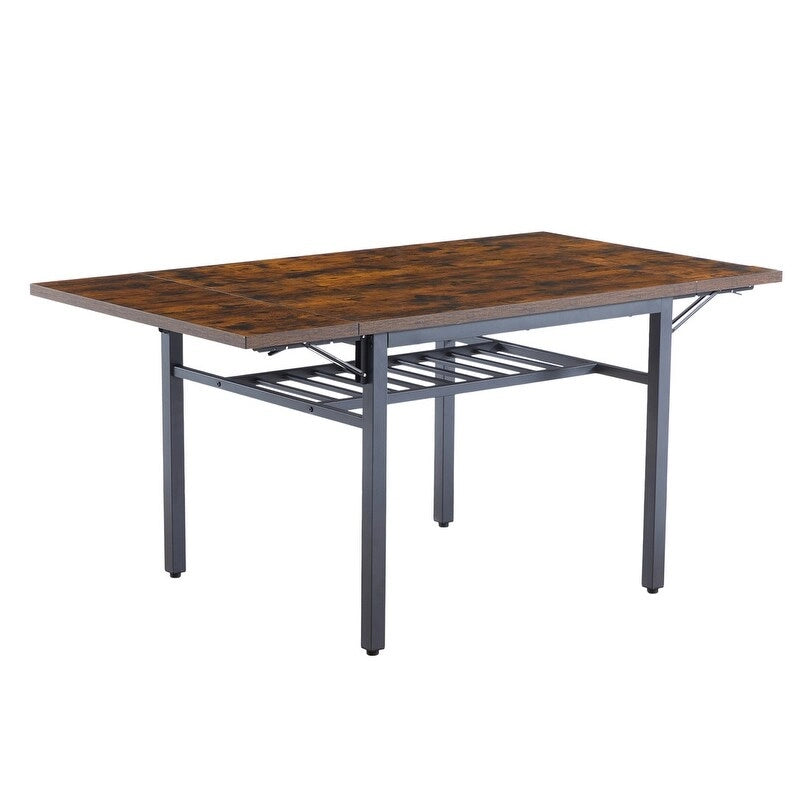 Vintage Industrial Folding Dining Table, Drop Leaf Extendable Rectangular Wood Table for Kitchen, Living Room, Dining Room