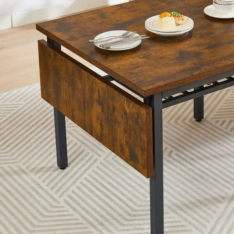Vintage Industrial Folding Dining Table, Drop Leaf Extendable Rectangular Wood Table for Kitchen, Living Room, Dining Room