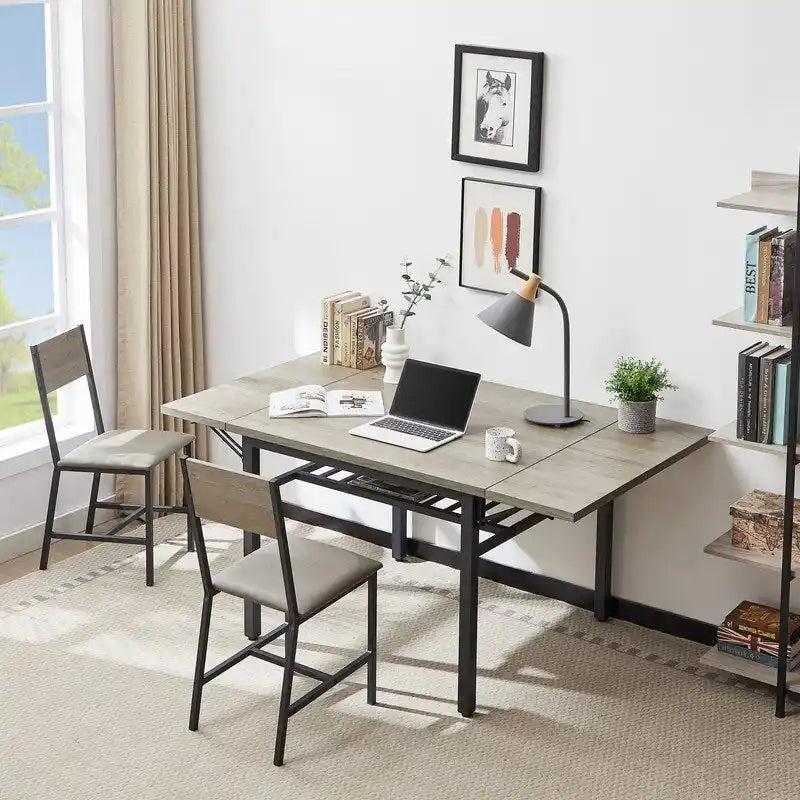 Vintage Industrial Folding Dining Table, Drop Leaf Extendable Rectangular Wood Table for Kitchen, Living Room, Dining Room