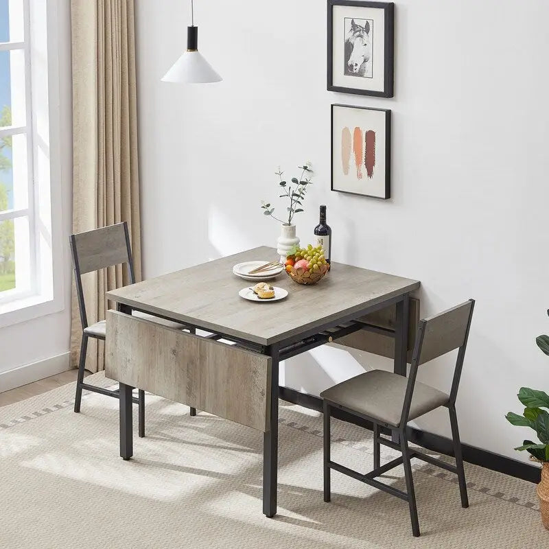 Vintage Industrial Folding Dining Table, Drop Leaf Extendable Rectangular Wood Table for Kitchen, Living Room, Dining Room