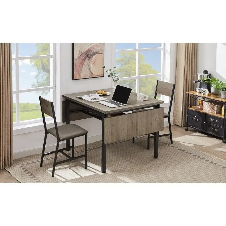 Vintage Industrial Folding Dining Table, Drop Leaf Extendable Rectangular Wood Table for Kitchen, Living Room, Dining Room