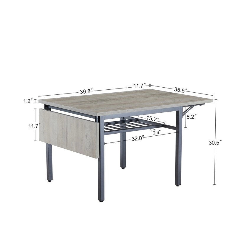 Vintage Industrial Folding Dining Table, Drop Leaf Extendable Rectangular Wood Table for Kitchen, Living Room, Dining Room