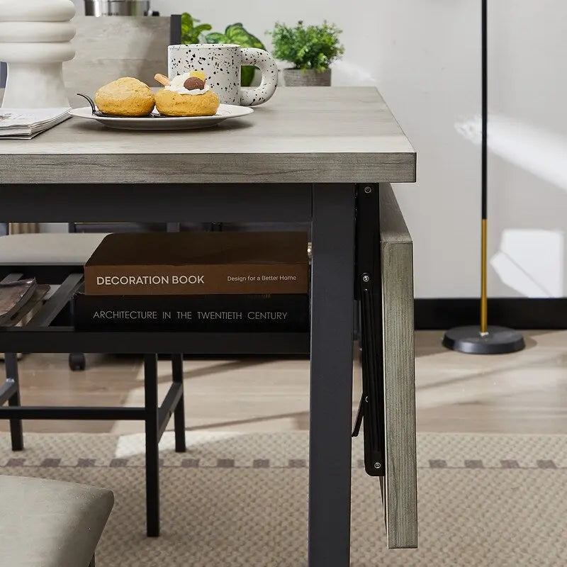 Vintage Industrial Folding Dining Table, Drop Leaf Extendable Rectangular Wood Table for Kitchen, Living Room, Dining Room