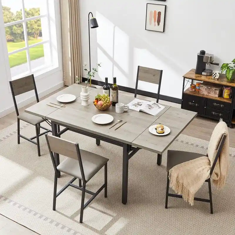 Vintage Industrial Folding Dining Table, Drop Leaf Extendable Rectangular Wood Table for Kitchen, Living Room, Dining Room