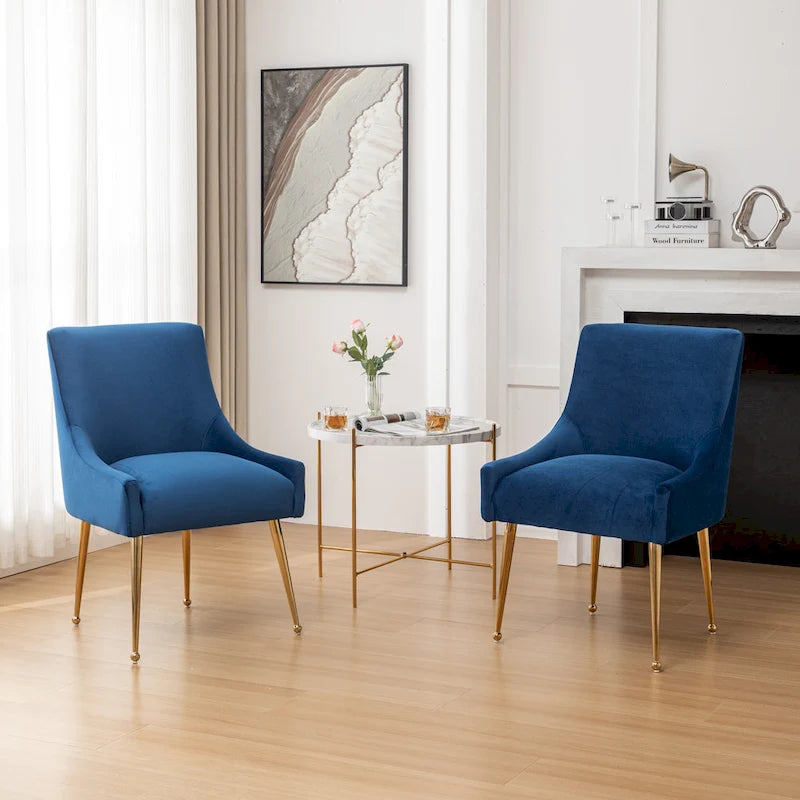 SEYNAR Velvet Upholstered Dining Chair Set of 2, Modern Glam Armless Side Chair