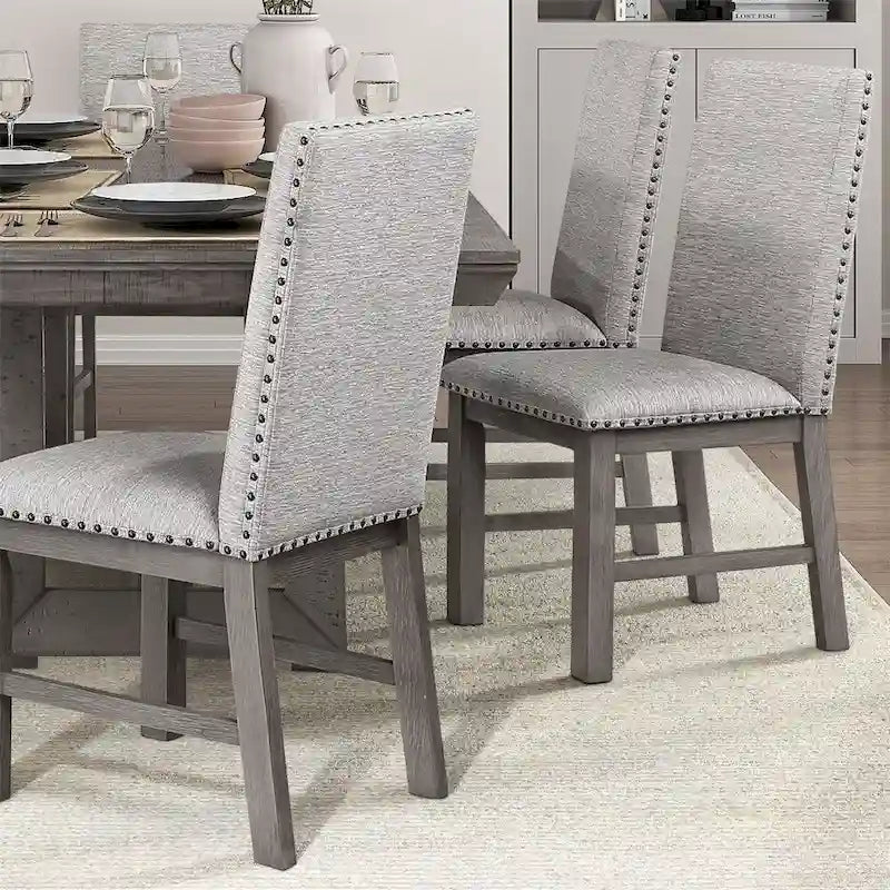 9 PCS Dining Set w/ Extension Leaf Table and 8 Upholstered Chairs