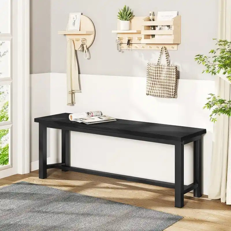 Grondin Industrail Style Dining Bench 2 Pieces Set, Wooden & Steel Dining Benches Set of 2, Durable and Stable Entryway Benches
