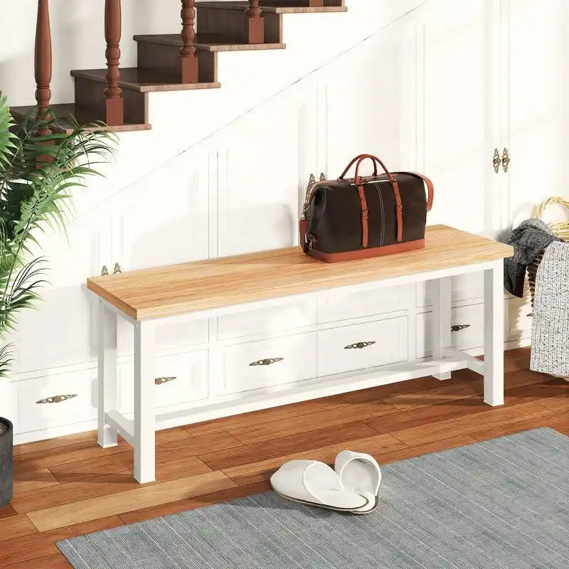 Grondin Industrail Style Dining Bench 2 Pieces Set, Wooden & Steel Dining Benches Set of 2, Durable and Stable Entryway Benches