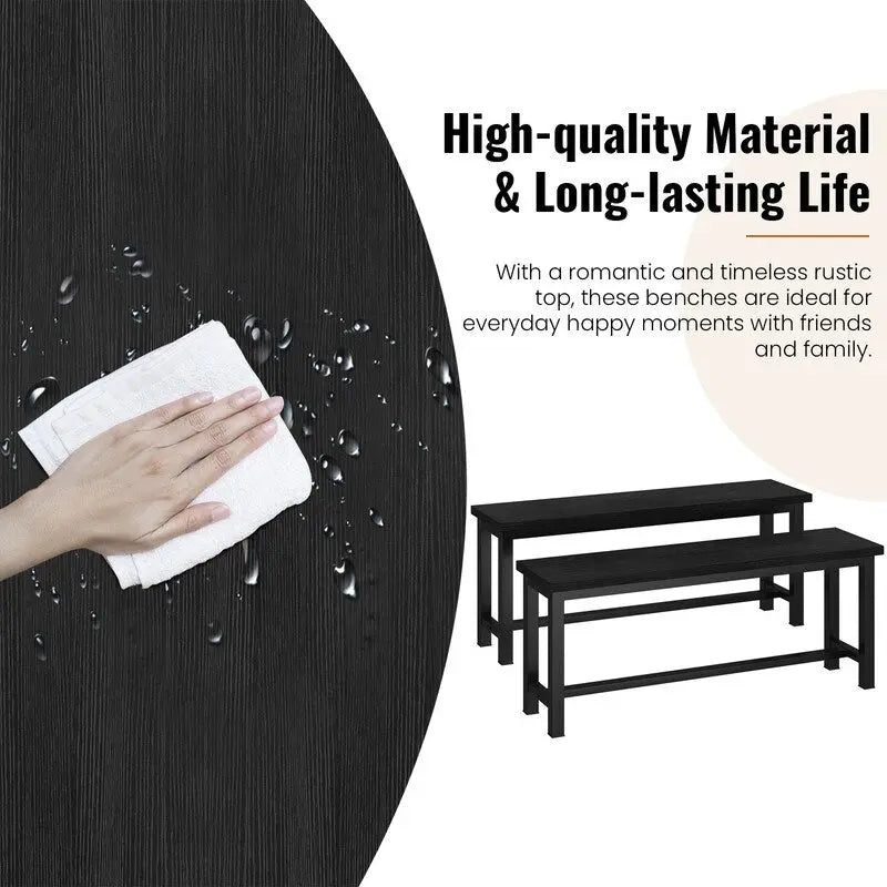 Grondin Industrail Style Dining Bench 2 Pieces Set, Wooden & Steel Dining Benches Set of 2, Durable and Stable Entryway Benches
