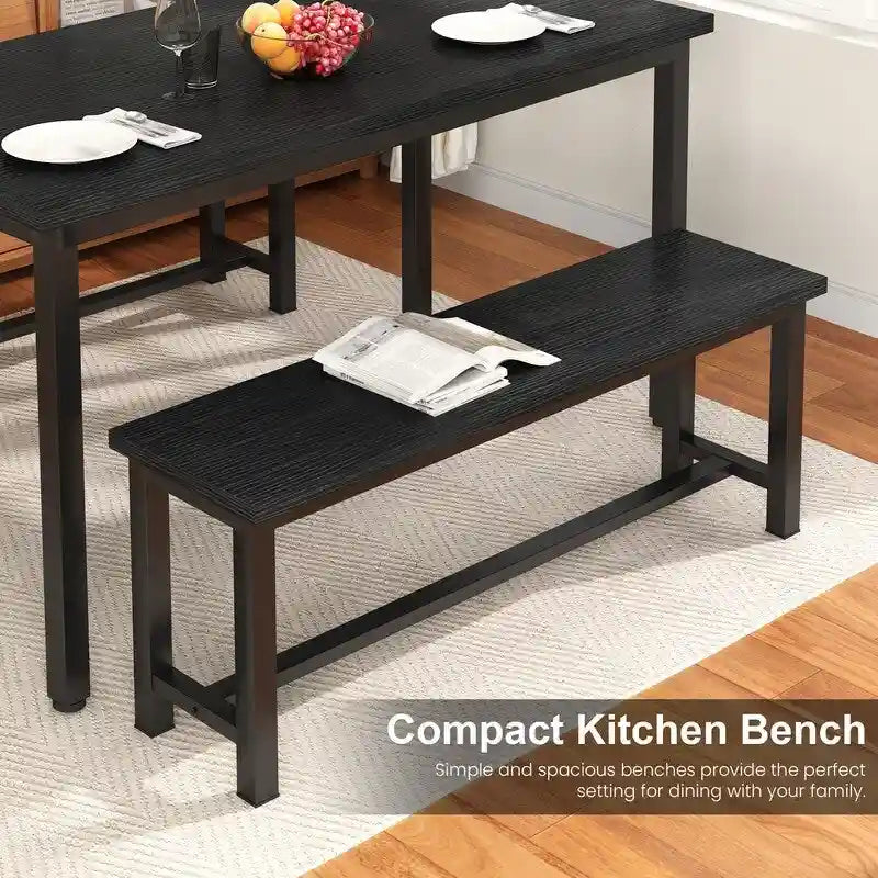 Grondin Industrail Style Dining Bench 2 Pieces Set, Wooden & Steel Dining Benches Set of 2, Durable and Stable Entryway Benches