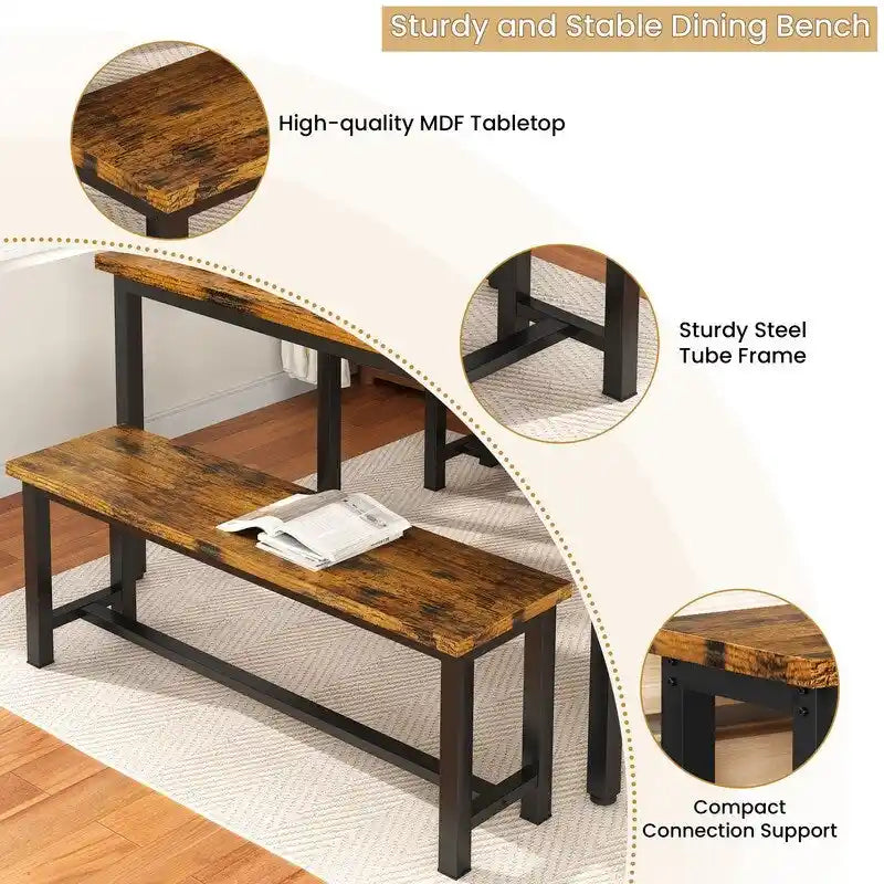 Grondin Industrail Style Dining Bench 2 Pieces Set, Wooden & Steel Dining Benches Set of 2, Durable and Stable Entryway Benches