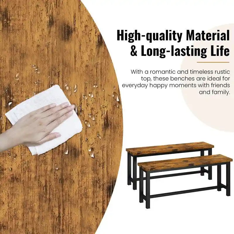 Grondin Industrail Style Dining Bench 2 Pieces Set, Wooden & Steel Dining Benches Set of 2, Durable and Stable Entryway Benches