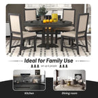 5-Piece Dining Set Extendable Round Table and 4 Upholstered Chairs Farmhouse Dining Set for Kitchen, Dining Room
