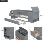 Twin Size Daybed with Trundle, Storage Arms, Charging Station, Wood Frame Sofa Bed, for Living Room Bedroom Guest Room