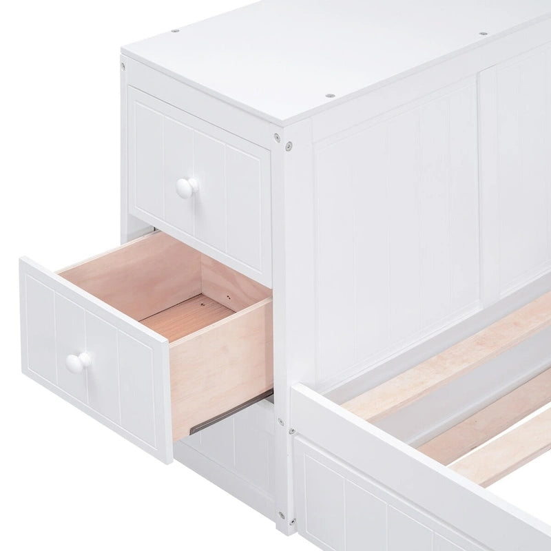 Twin Size Daybed with Trundle, Storage Arms, Charging Station, Wood Frame Sofa Bed, for Living Room Bedroom Guest Room