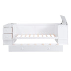 Twin Size Daybed with Trundle, Storage Arms, Charging Station, Wood Frame Sofa Bed, for Living Room Bedroom Guest Room