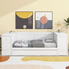 Twin Size Daybed with Trundle, Storage Arms, Charging Station, Wood Frame Sofa Bed, for Living Room Bedroom Guest Room