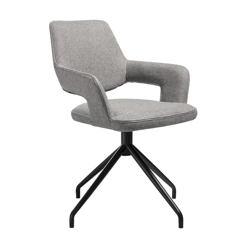 Samy 23 Inch Swivel Dining Chair Set of 2, Curved Back, Padded, Gray, Black