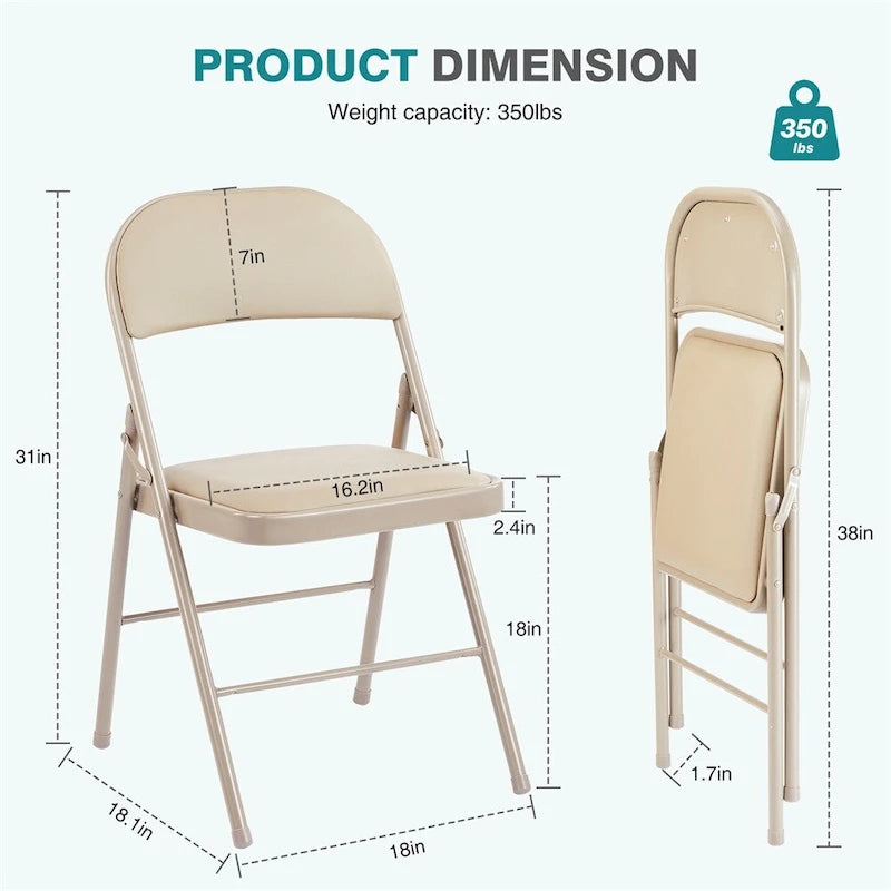 Folding Chair,Leather Padded Folding Chair,Sturdy Metal Chairs,2 PCS