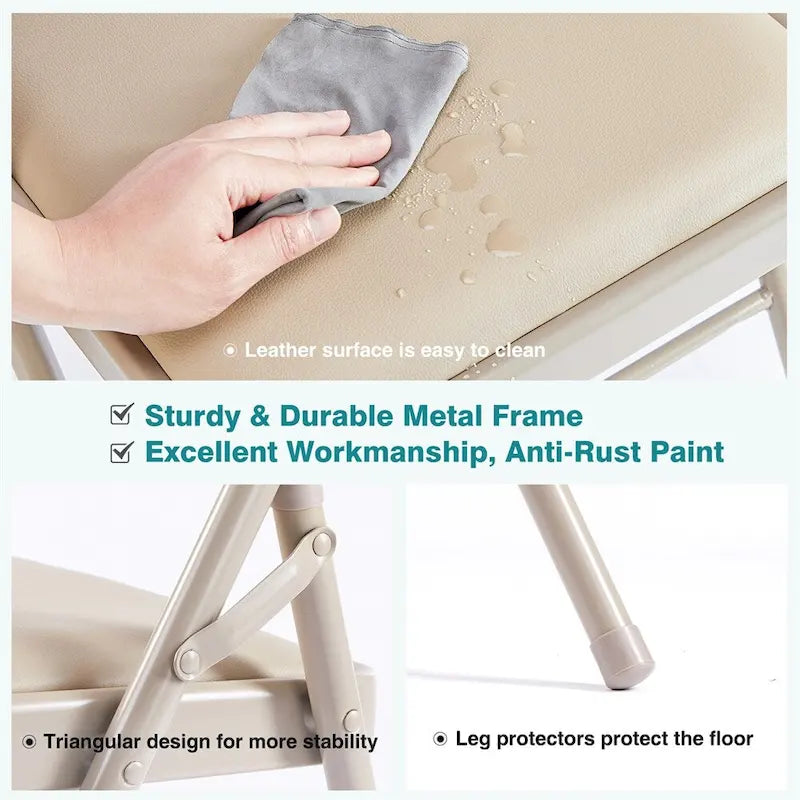 Folding Chair,Leather Padded Folding Chair,Sturdy Metal Chairs,2 PCS