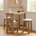 Mopio Kelly Solid Wood Counter Table Set with 2 Boucle stools, 3-piece Dining Set, Small Kitchen Island with Storage Shelves