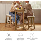 Mopio Kelly Solid Wood Counter Table Set with 2 Boucle stools, 3-piece Dining Set, Small Kitchen Island with Storage Shelves