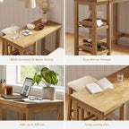 Mopio Kelly Solid Wood Counter Table Set with 2 Boucle stools, 3-piece Dining Set, Small Kitchen Island with Storage Shelves