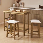 Mopio Kelly Solid Wood Counter Table Set with 2 Boucle stools, 3-piece Dining Set, Small Kitchen Island with Storage Shelves