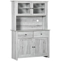 Kitchen Buffet with Hutch, Pantry Storage Cabinet with 4 Shelves, Drawers, Framed Glass Doors, Open Microwave Countertop