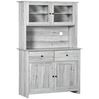 Kitchen Buffet with Hutch, Pantry Storage Cabinet with 4 Shelves, Drawers, Framed Glass Doors, Open Microwave Countertop
