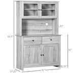 Kitchen Buffet with Hutch, Pantry Storage Cabinet with 4 Shelves, Drawers, Framed Glass Doors, Open Microwave Countertop