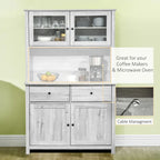 Kitchen Buffet with Hutch, Pantry Storage Cabinet with 4 Shelves, Drawers, Framed Glass Doors, Open Microwave Countertop