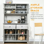 Kitchen Buffet with Hutch, Pantry Storage Cabinet with 4 Shelves, Drawers, Framed Glass Doors, Open Microwave Countertop