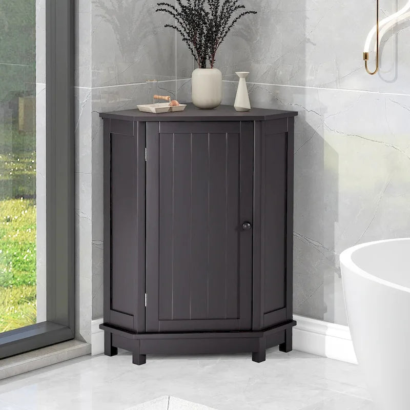 Modern Bathroom Cabinet Triangle Corner Storage Cabinet with Adjustable Shelf, MDF Board