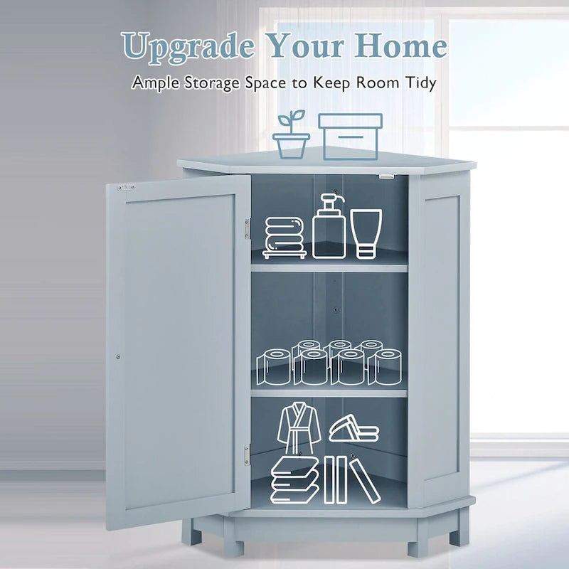 Modern Bathroom Cabinet Triangle Corner Storage Cabinet with Adjustable Shelf, MDF Board