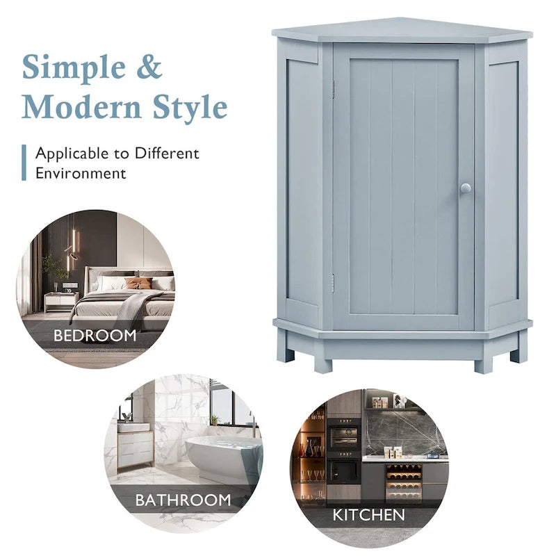 Modern Bathroom Cabinet Triangle Corner Storage Cabinet with Adjustable Shelf, MDF Board