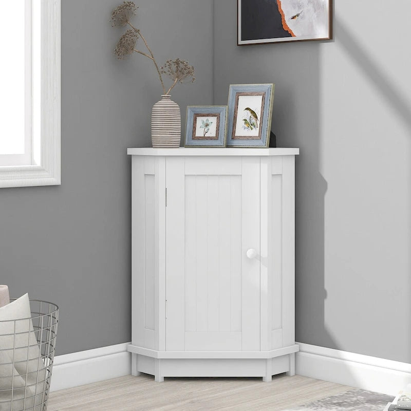 Modern Bathroom Cabinet Triangle Corner Storage Cabinet with Adjustable Shelf, MDF Board