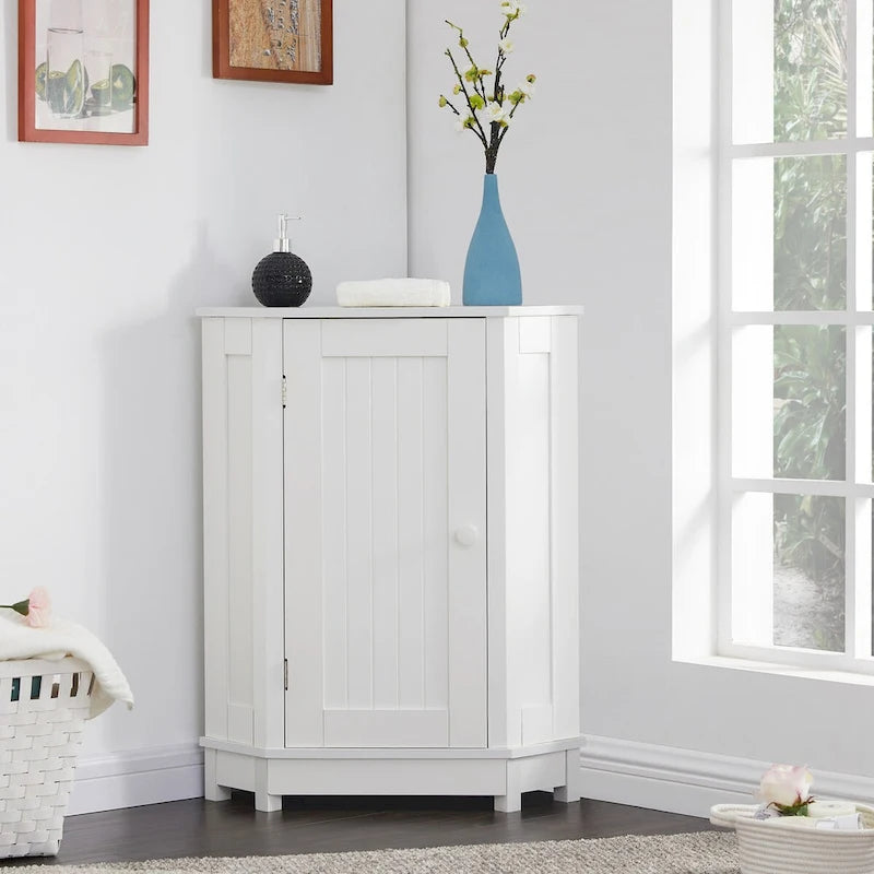 Modern Bathroom Cabinet Triangle Corner Storage Cabinet with Adjustable Shelf, MDF Board