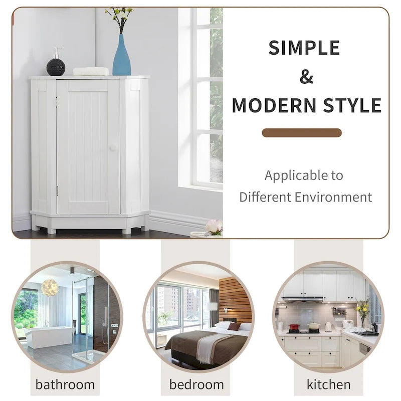 Modern Bathroom Cabinet Triangle Corner Storage Cabinet with Adjustable Shelf, MDF Board