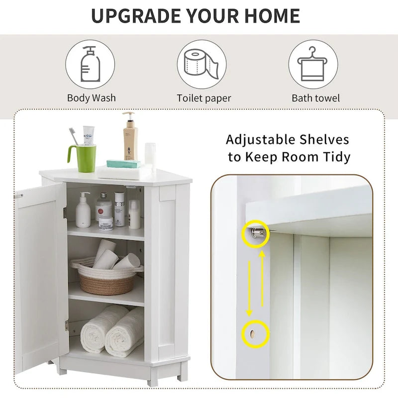 Modern Bathroom Cabinet Triangle Corner Storage Cabinet with Adjustable Shelf, MDF Board