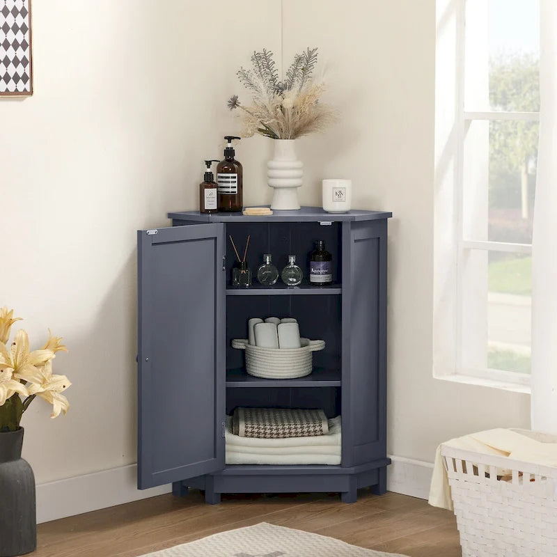Modern Bathroom Cabinet Triangle Corner Storage Cabinet with Adjustable Shelf, MDF Board