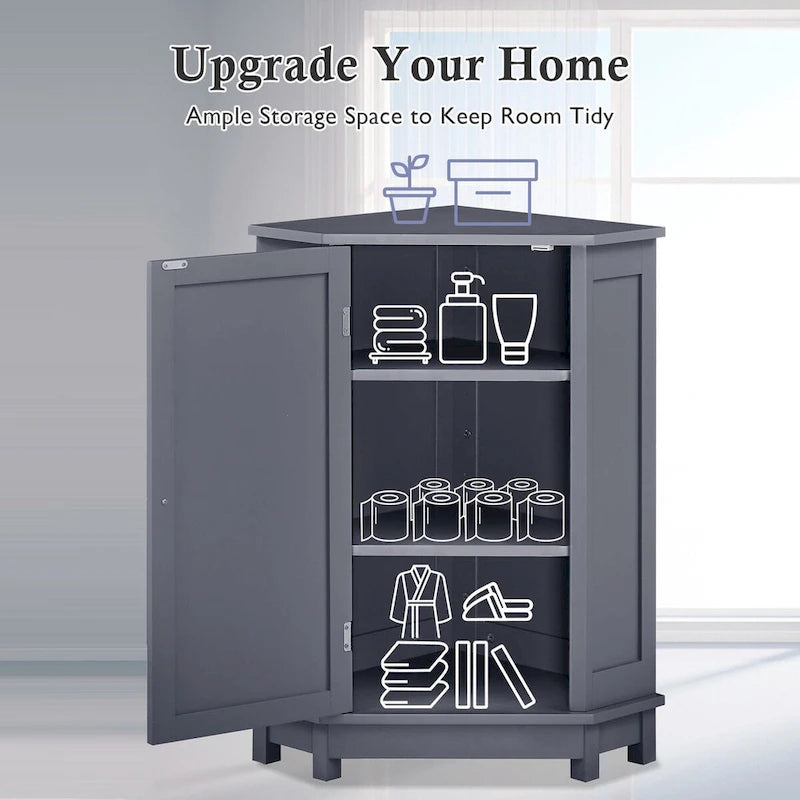 Modern Bathroom Cabinet Triangle Corner Storage Cabinet with Adjustable Shelf, MDF Board
